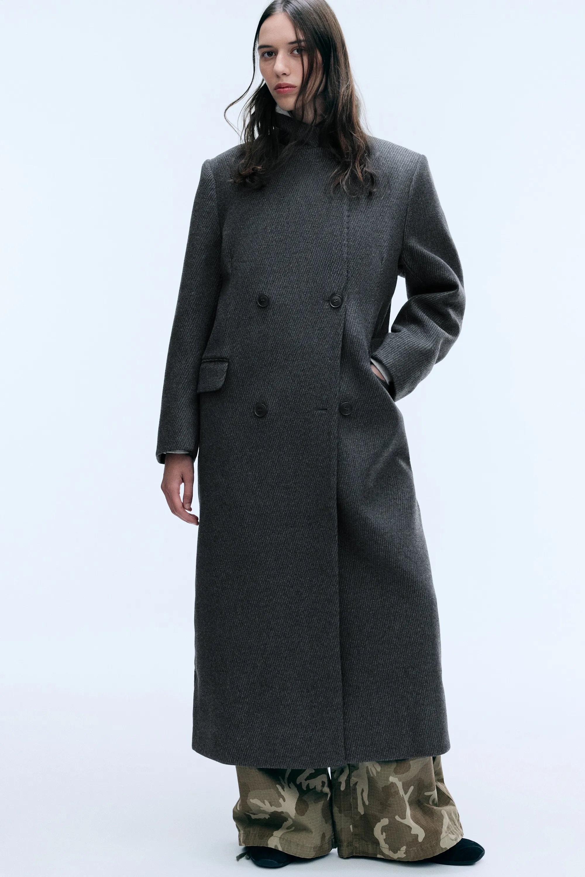 LOGAN MANTEAU CROISÉ EN LAINE MÉLANGÉE - Gris foncé chiné