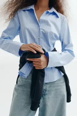 Chemise ajustée - Bleu clair/rayures tennis — photo 2