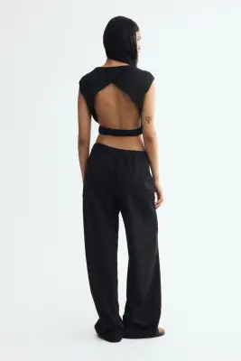 Pantalon loose avec détail croisé - Noir — photo 2