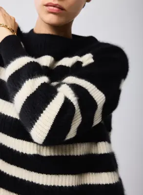 Pull Marinière Noir / Beige Col Rond Manches Longues en Laine / Fox / Polyamide — photo 3