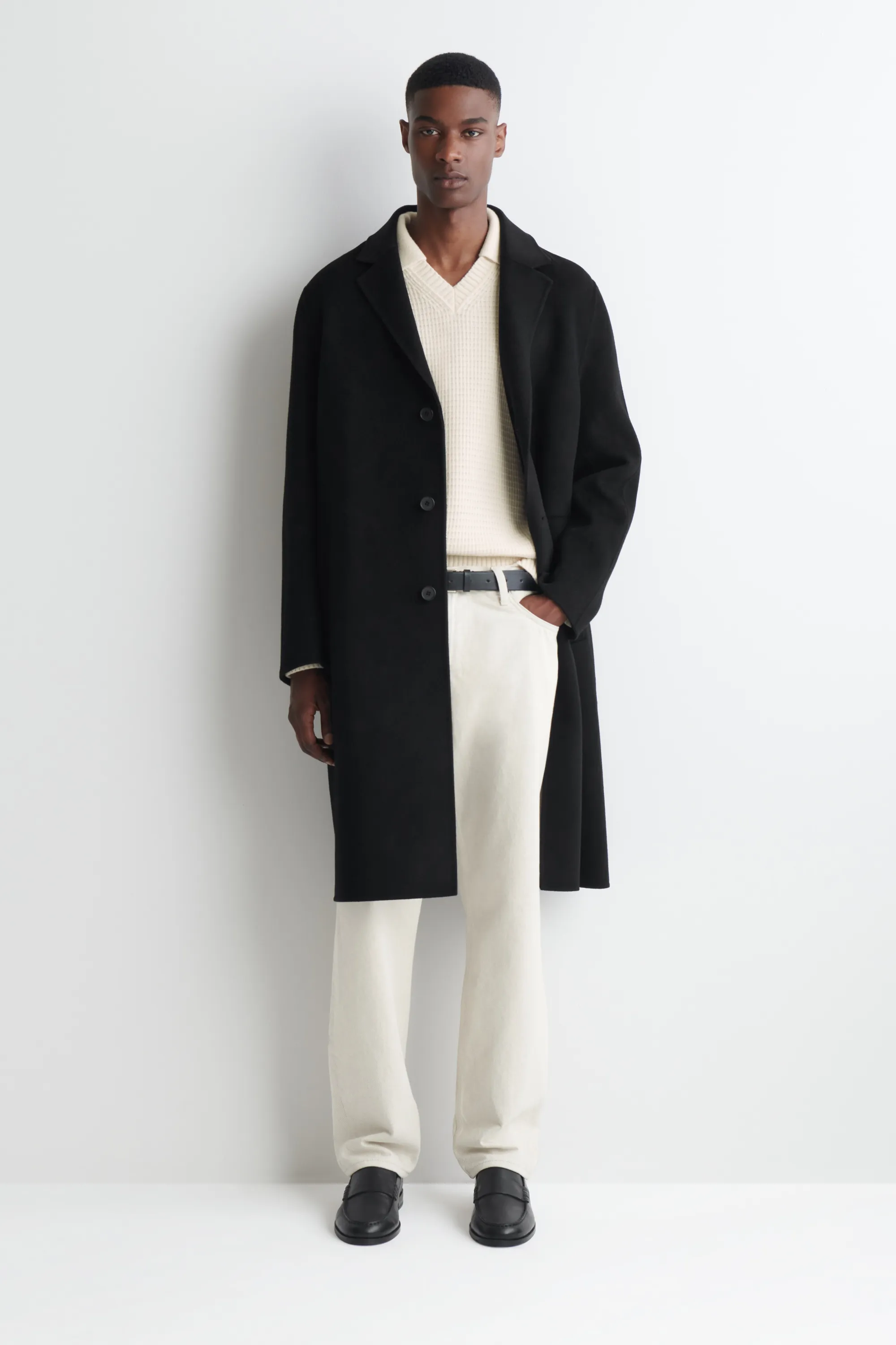 PULL POLO EN MAILLE DE LAINE GAUFRÉE - CRÈME