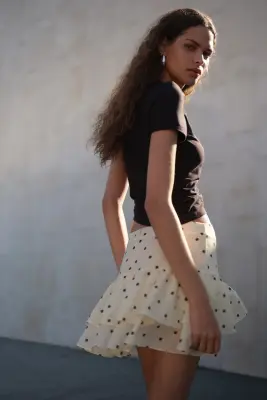 Jupe à étages - Jaune clair/pois — photo 2