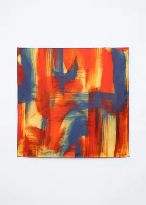 Foulard en soie à imprimé coups de pinceau - Rouge/Bleu/Jaune — photo 1