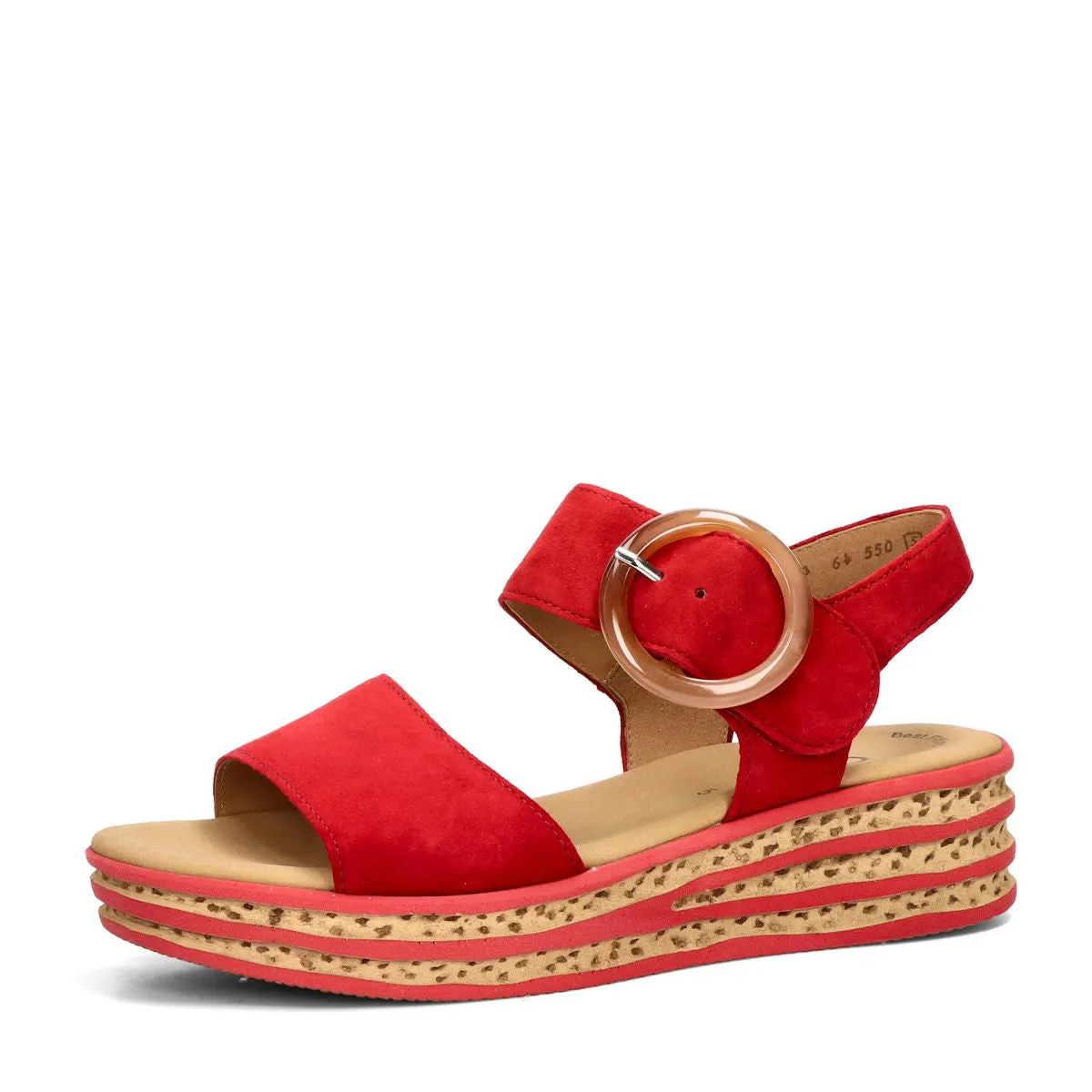 Sandales Gabor 64.550.15 Rouge - Cuir Bout Ouvert Velcro Grande Pointure Femme