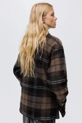 Veste-chemise doublée de tissu Teddy bear - Marron foncé/carreaux — photo 4