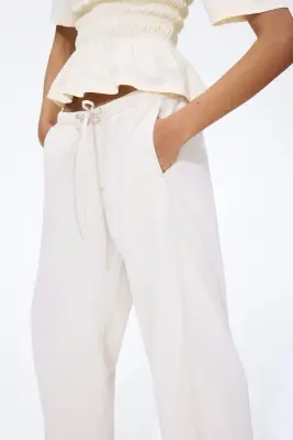 Pantalon à cordon en denim - Beige clair — photo 2