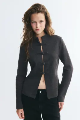 Gilet à boutons noués - Gris foncé chiné — photo 1