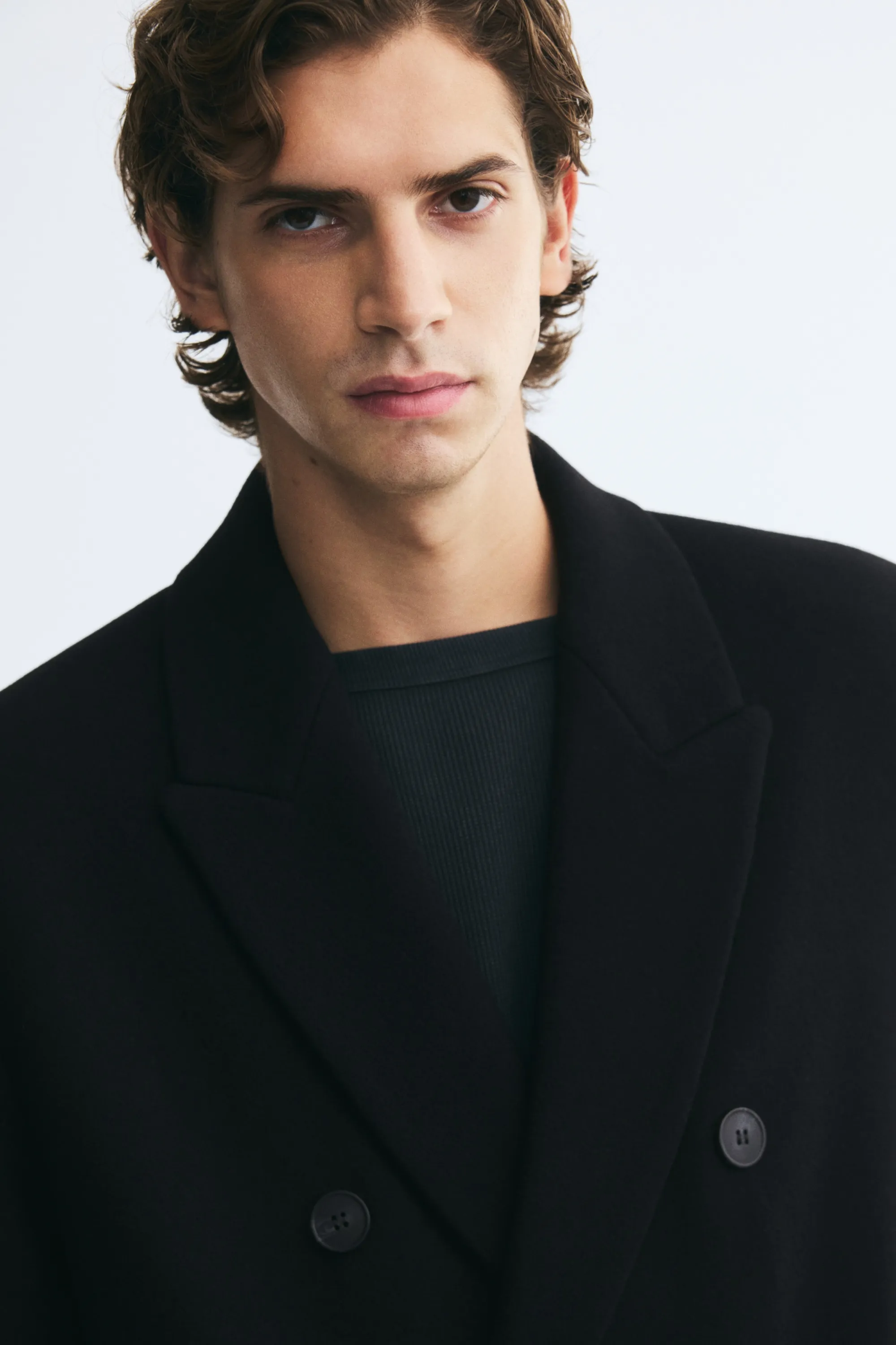 Manteau à fermeture croisée en laine mélangée - Noir