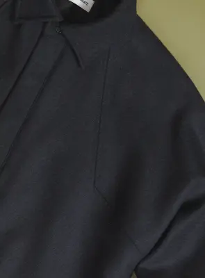 Bomber Jacket with Italian Collar in Navy Blue Wool & Cashmere — photo 2