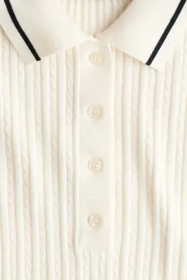 Robe polo en maille torsadée - Crème — photo 5