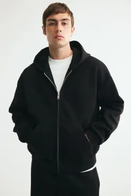 Veste à capuche zippée Oversized Fit en interlock - Noir — photo 2