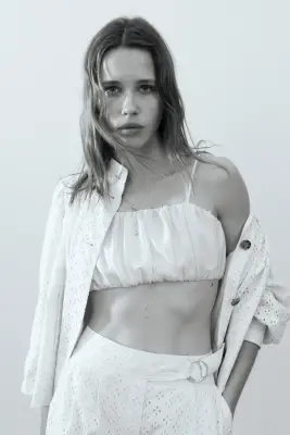 Veste en coton avec broderie anglaise - Rose clair — photo 4