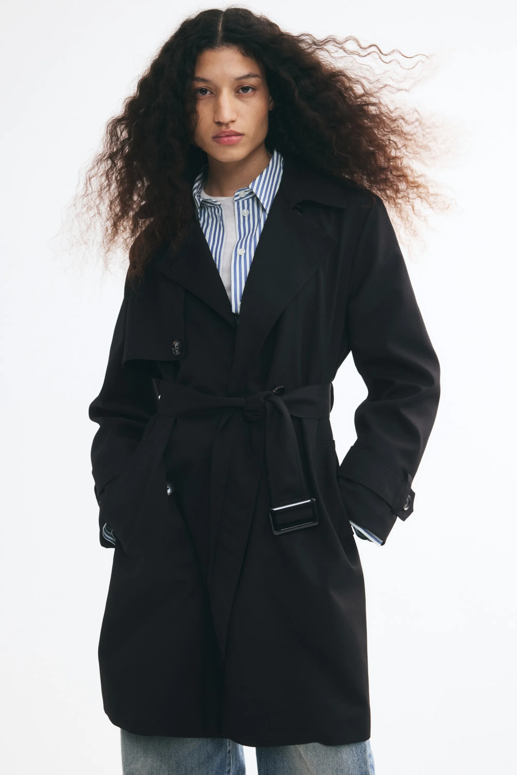 Trench-coat de longueur genou en twill - Noir
