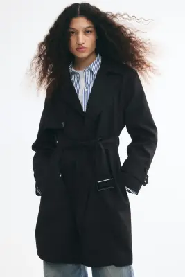 Trench-coat de longueur genou en twill - Noir — photo 1