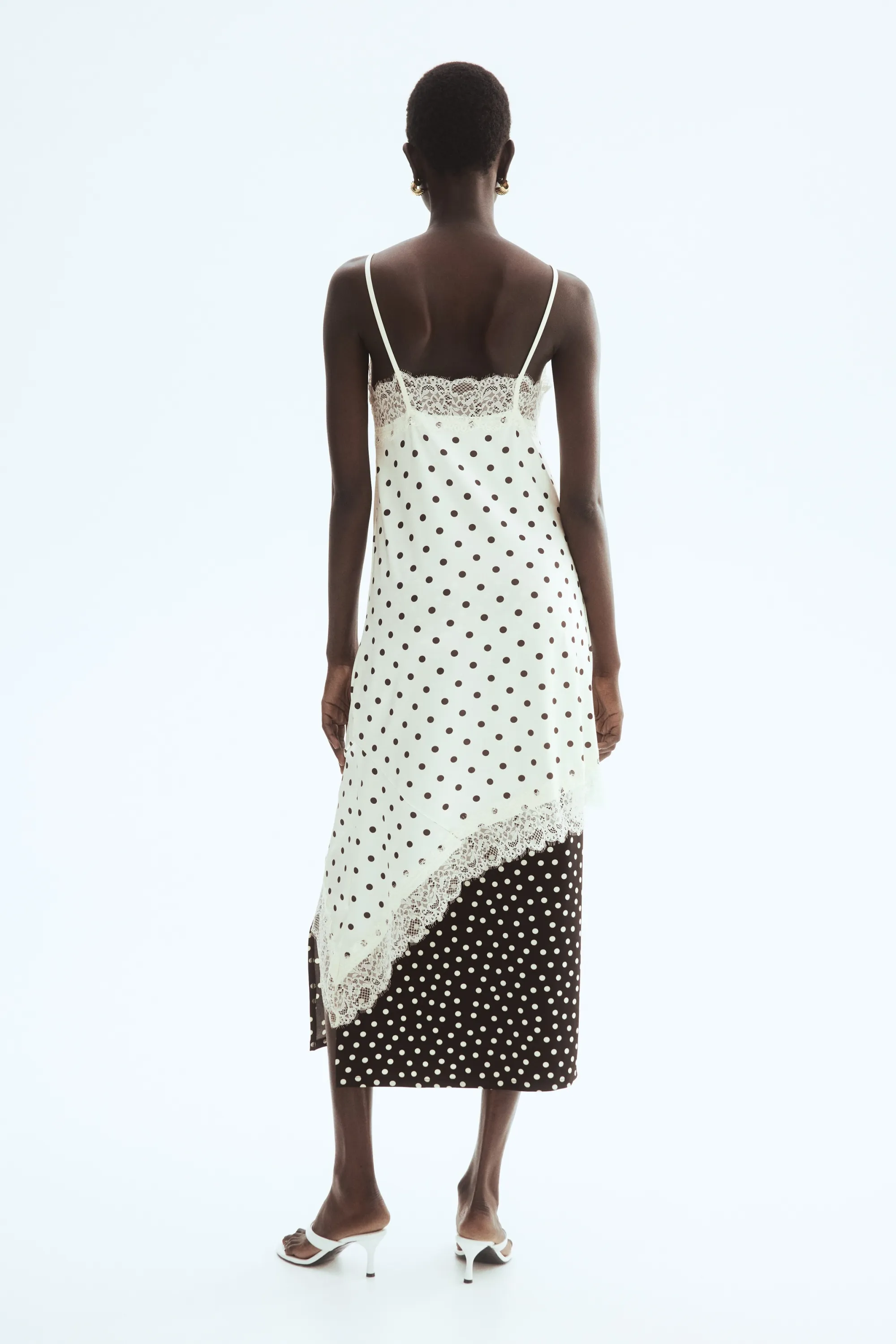 Robe combinaison avec dentelle - Crème/pois