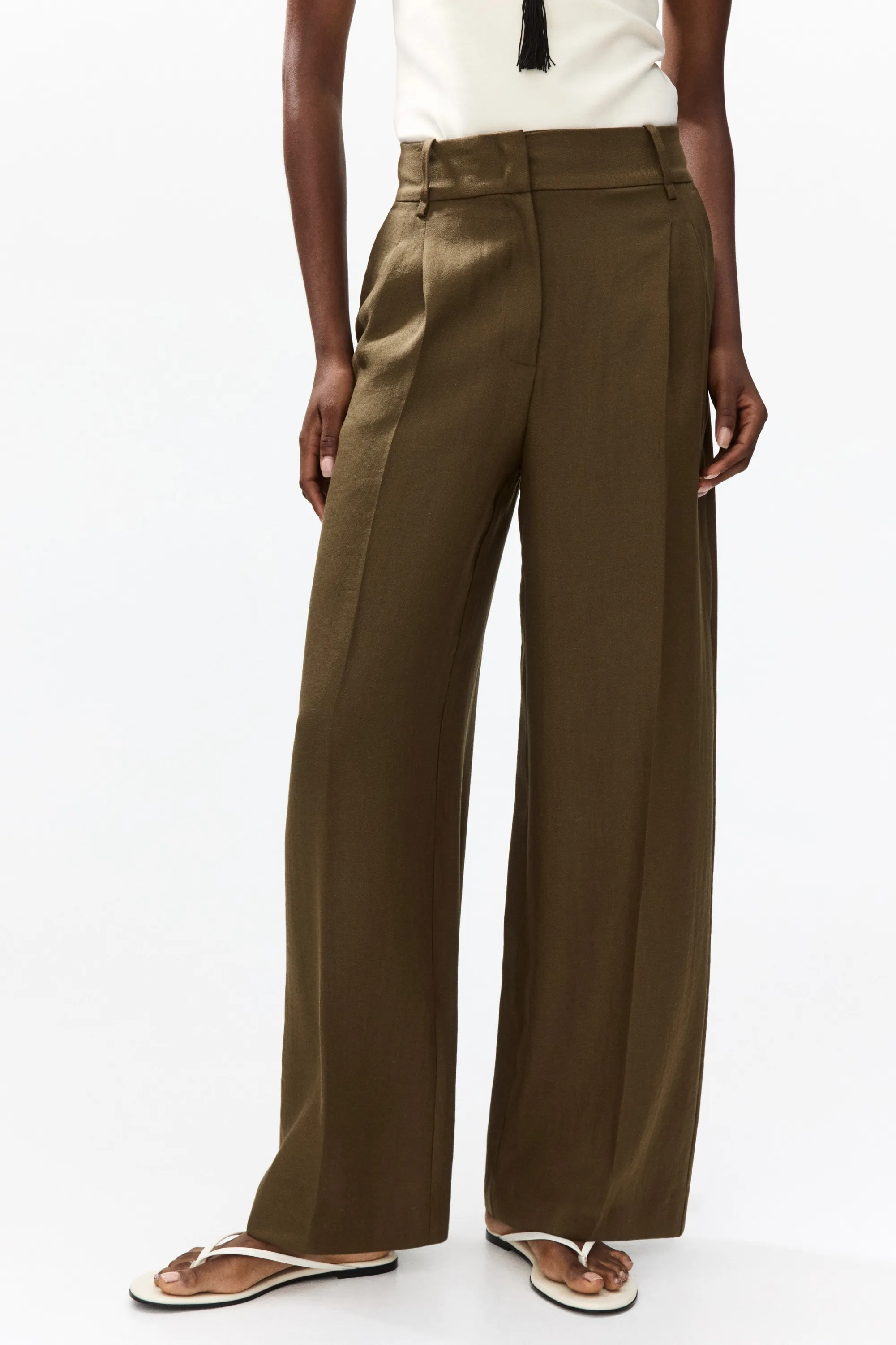 Pantalon chic à jambes larges - Vert kaki foncé