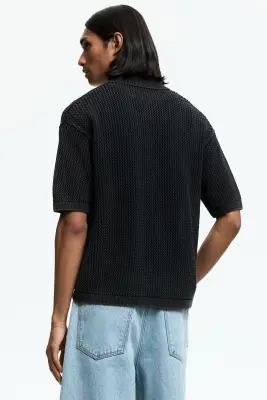 Chemise Relaxed fit en maille ajourée - Noir — photo 3