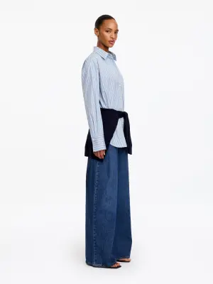 Chemise décontractée en popeline - Bleu clair/Bordeaux — photo 1