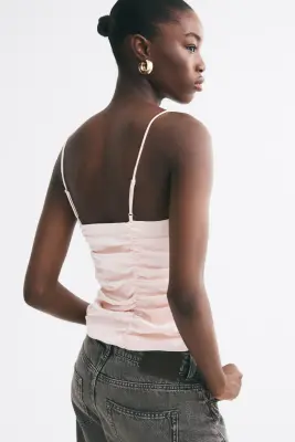 Top froncé en satin - Rose clair — photo 3