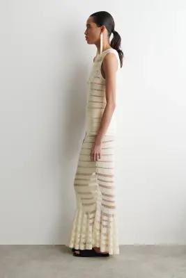JUPE MIDI EN MAILLE À POINT D'ÉCHELLE - CRÈME — photo 2
