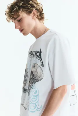 T-shirt imprimé Oversized Fit en coton - Blanc/Metallica — photo 3