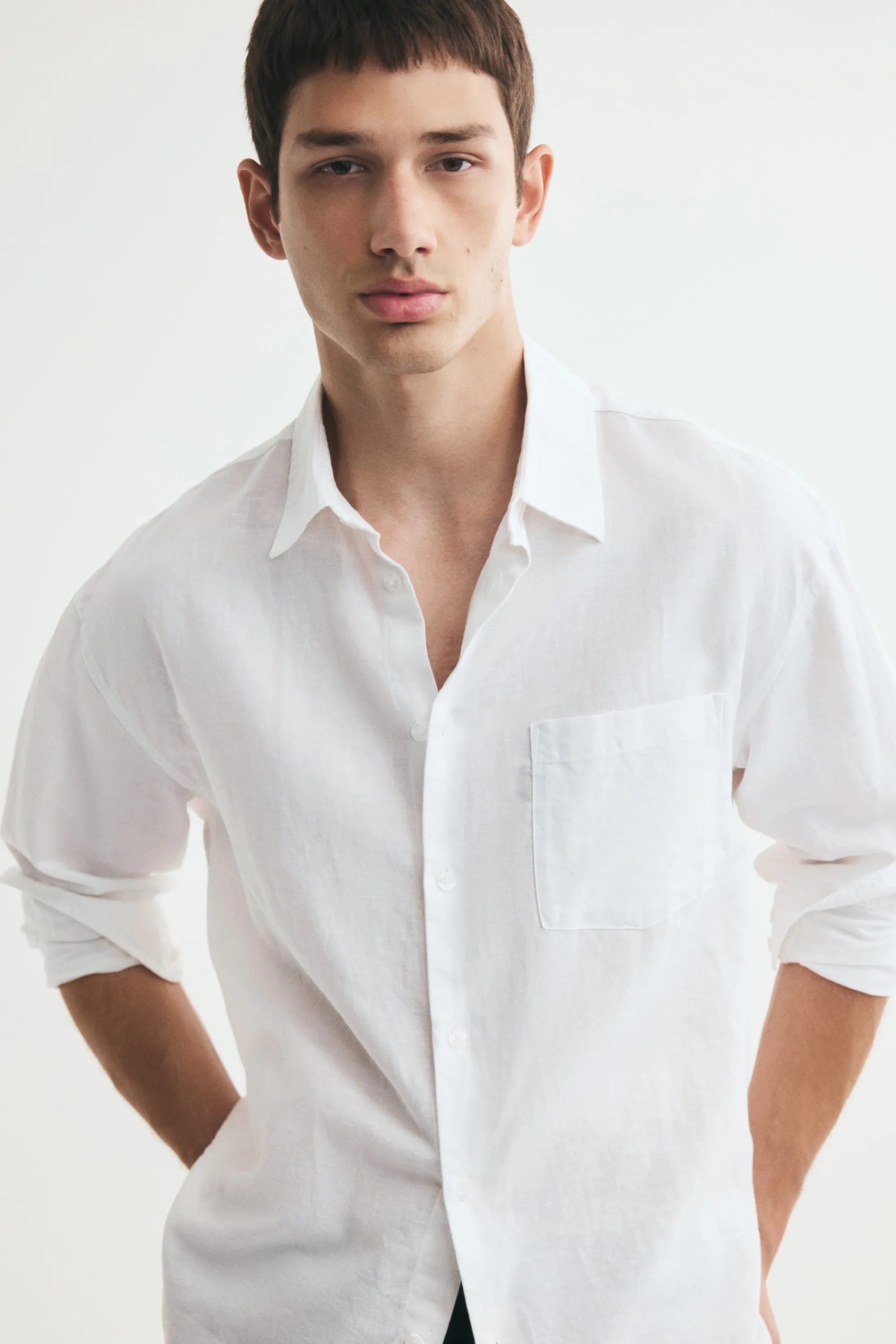 Chemise Relaxed Fit en lin mélangé - Blanc