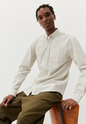 La chemise coton lin - Beige fines rayures — photo 2