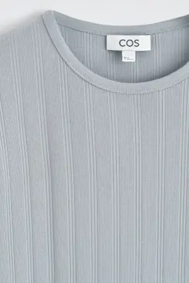 T-SHIRT SLIM EN COTON À CÔTES LARGES - GRIS — photo 5