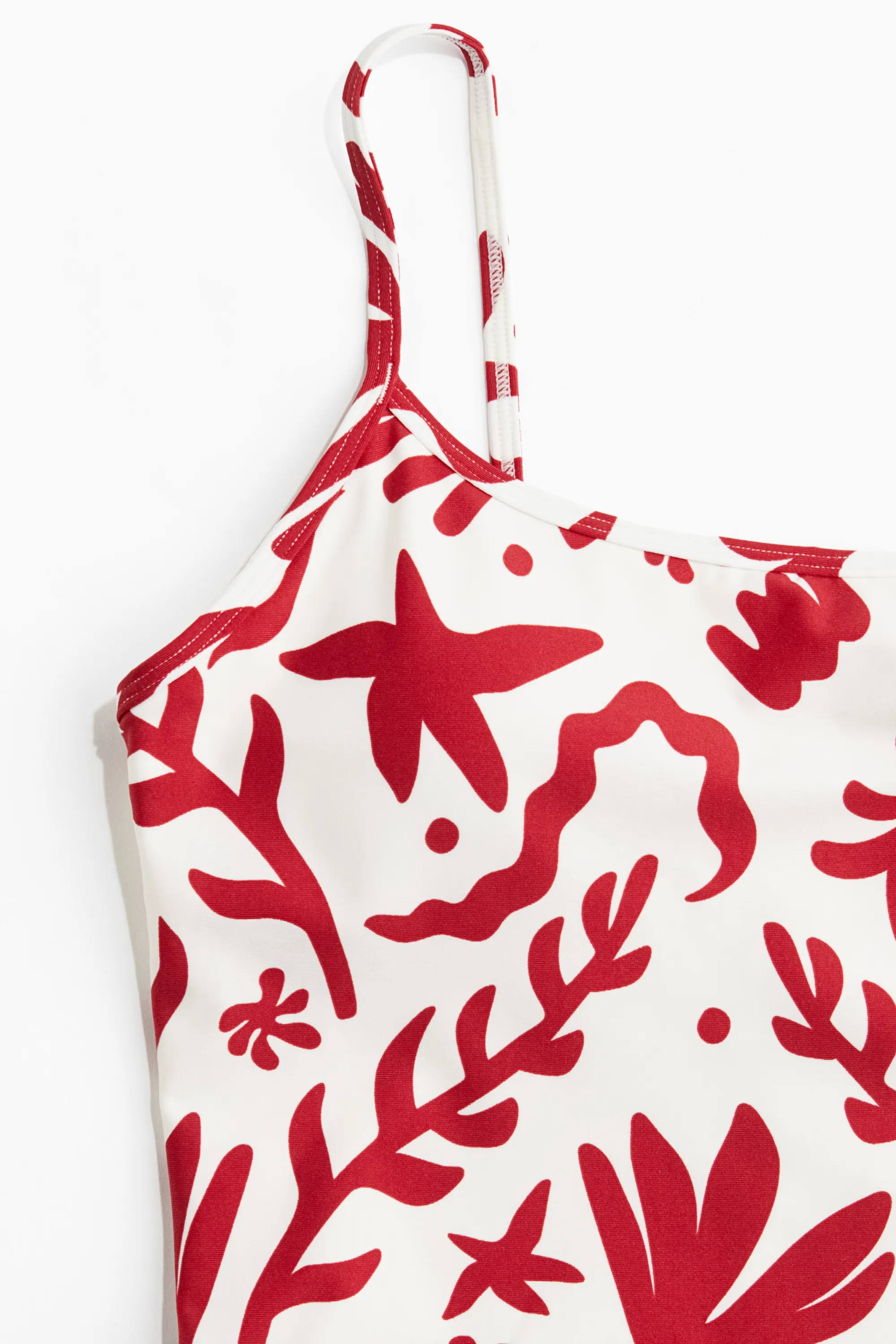 Maillot de bain paddé High Leg - Blanc/motif rouge foncé