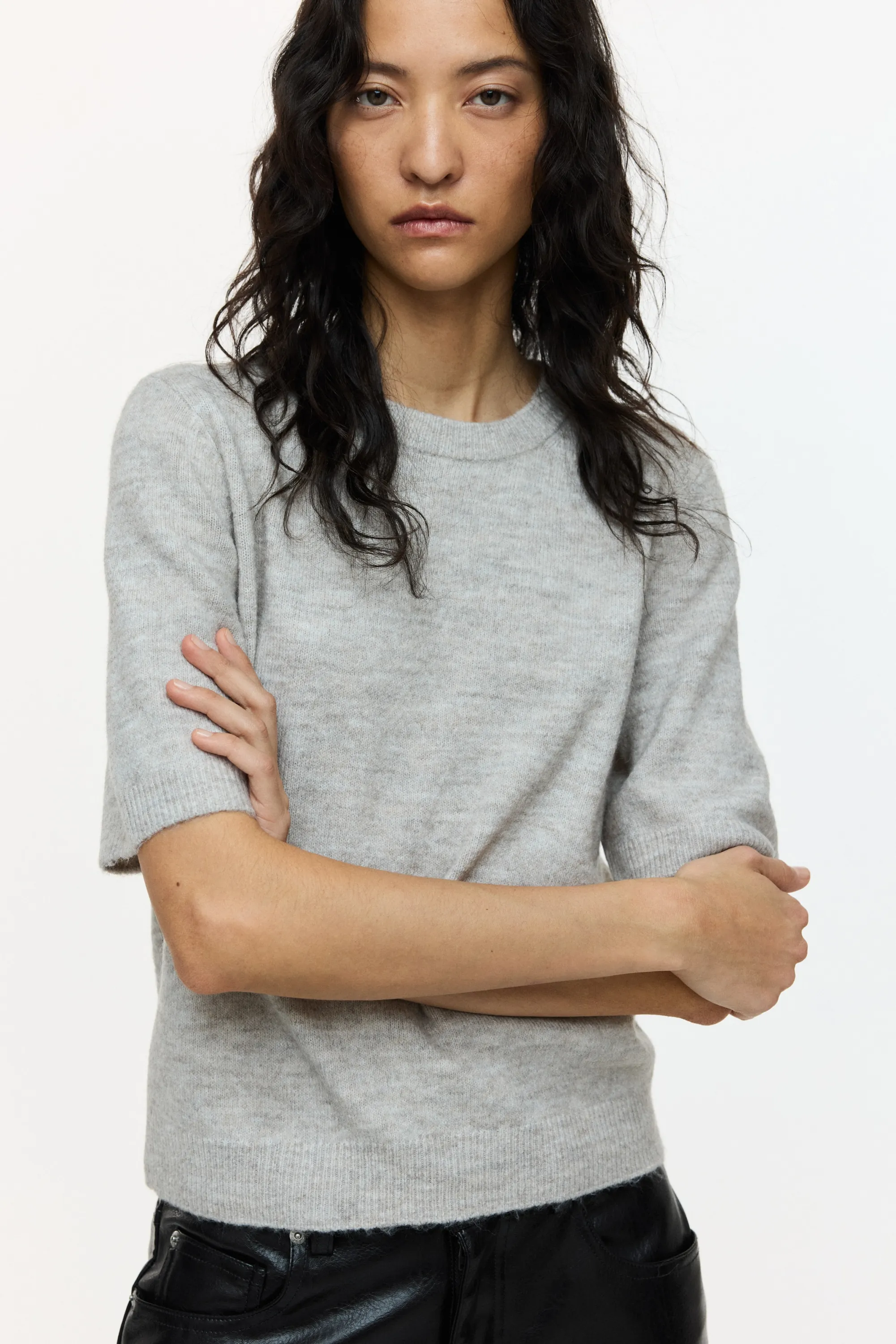 T-shirt en maille - Taupe clair chiné