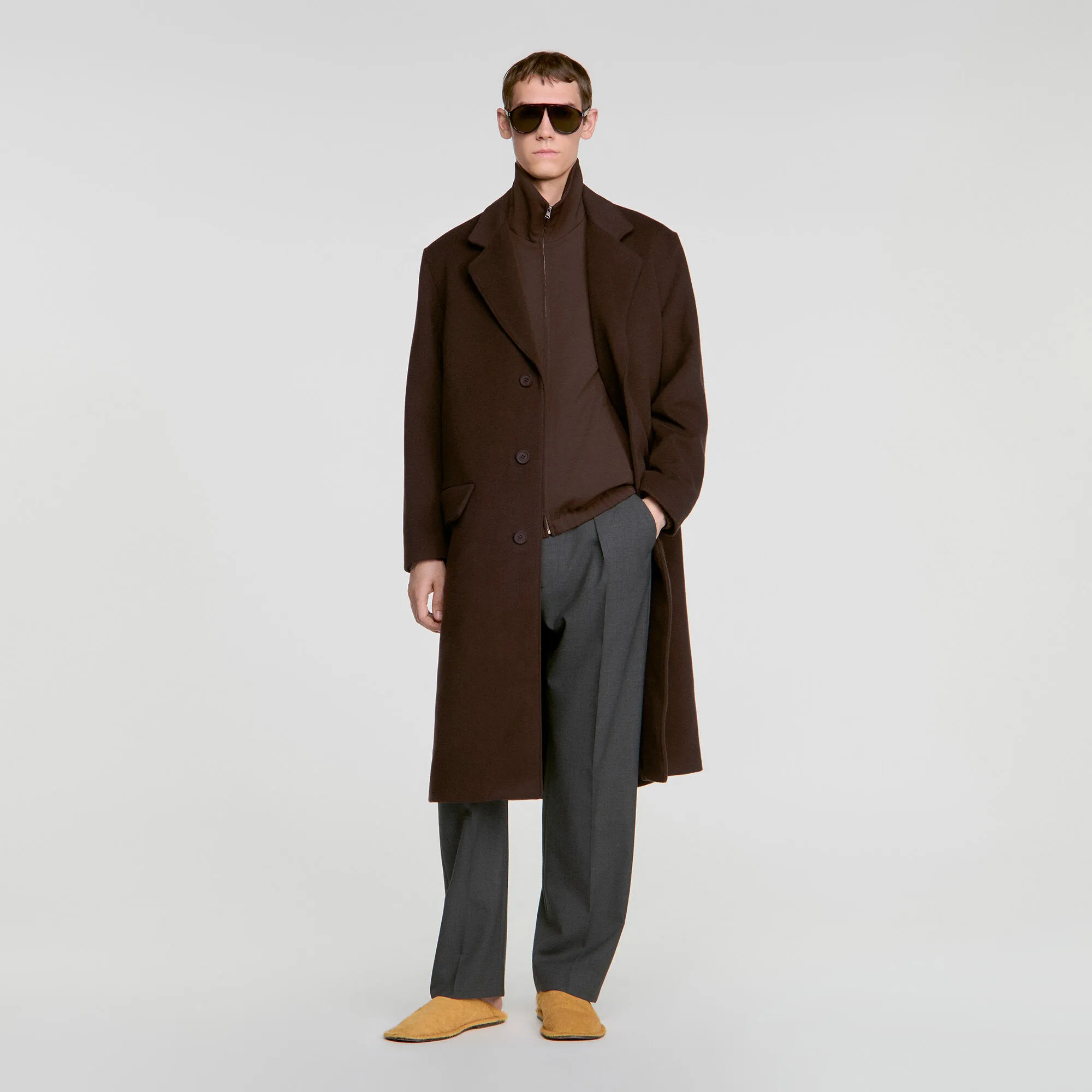 Manteau long en laine et cachemire
