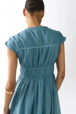 Robe en ramie avec cordons de serrage - Turquoise ancien — photo 3