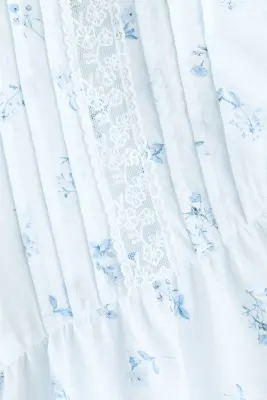 Blouse avec dentelle - Bleu clair/fleuri — photo 4