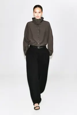 BLOUSE FLUIDE À COL CHEMINÉE - GRIS — photo 1
