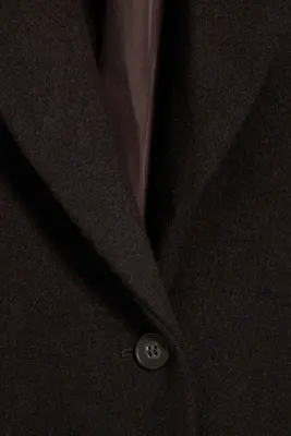 Manteau ajusté en mélange de laine à boutonnage simple - Marron foncé — photo 4