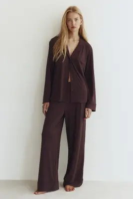 Pyjama en viscose mélangée - Marron foncé — photo 2