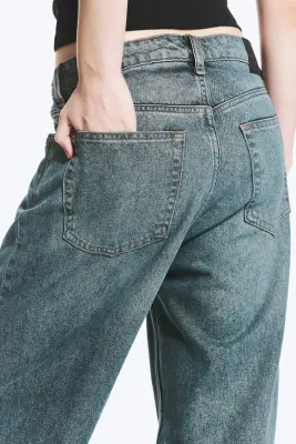 Jean droit ample taille basse Missy - Grid Blue - Bleu clair — photo 4