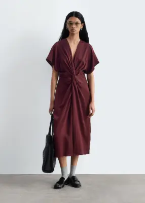 Robe midi à taille torsadée - Rouge foncé — photo 3