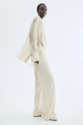 Pantalon évasé avec ceinture - Crème — photo 2