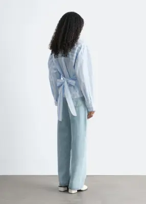 Chemise en coton à taille ceinturée - Rayures bleues et blanches — photo 5