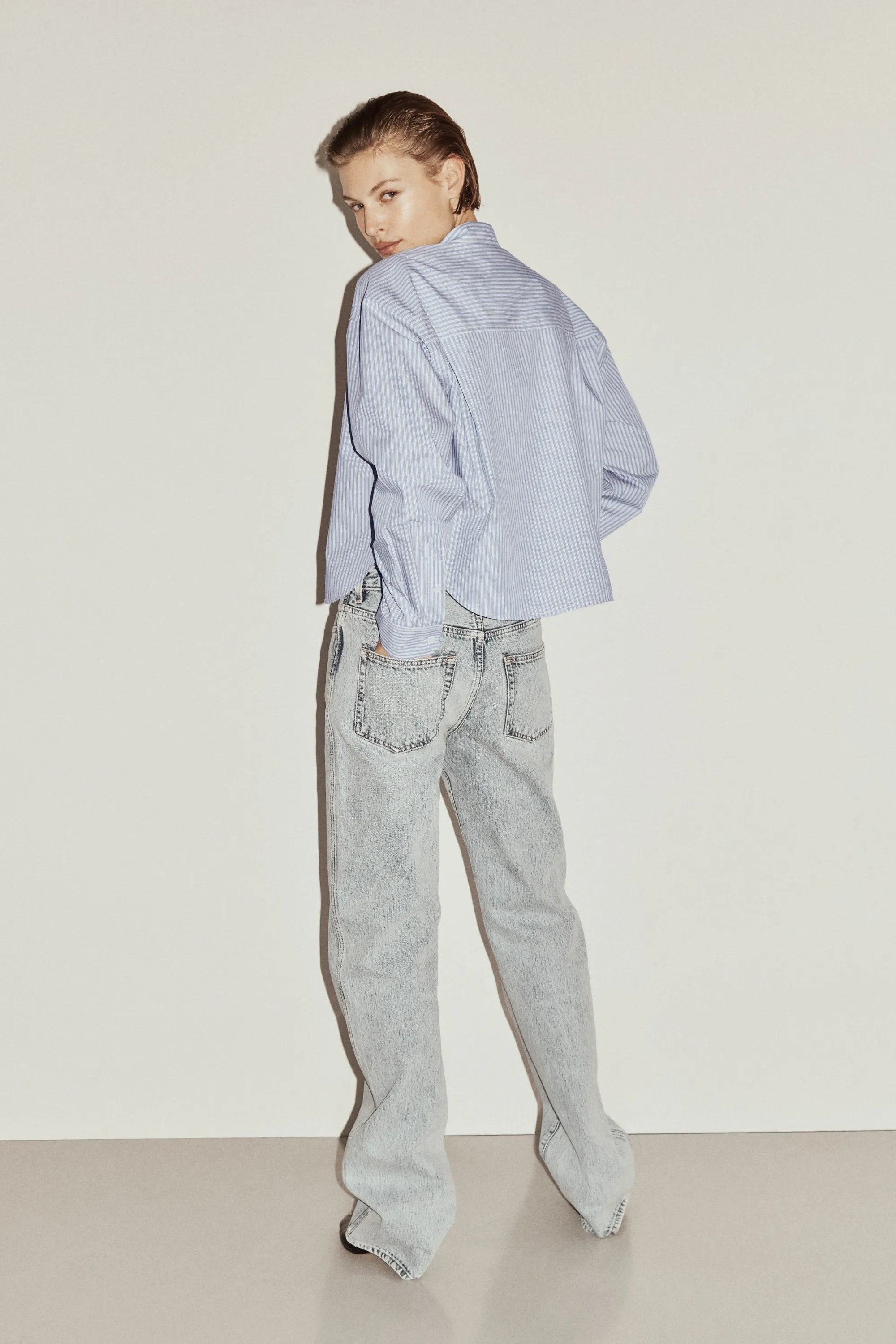 Chemise en popeline - Bleu clair/rayé