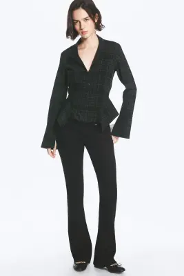 Chemise trapèze à manchettes longues - Noir à carreaux — photo 2