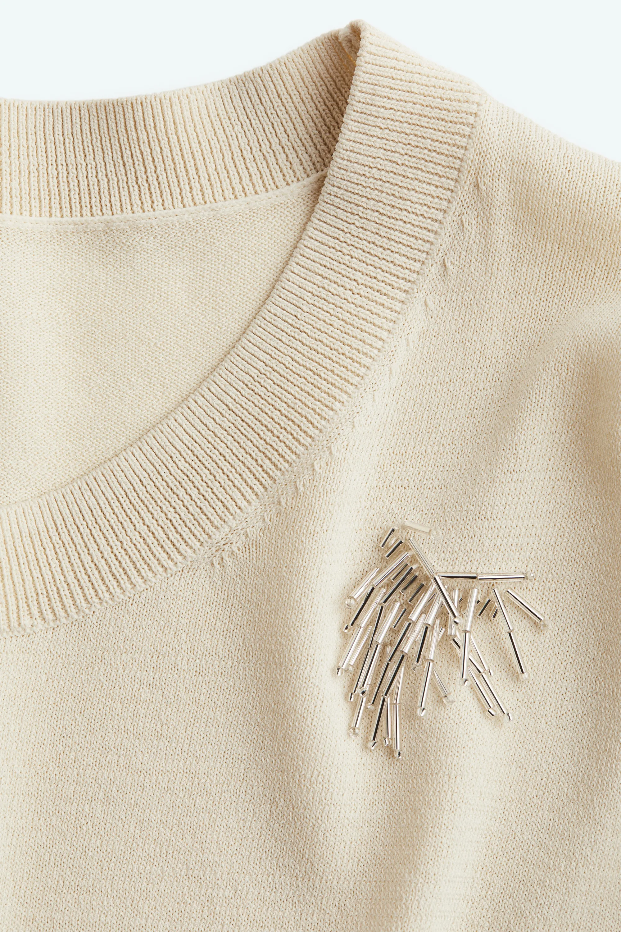 Top orné de perles fantaisie - Crème