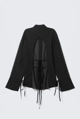 Chemise à nouer dos ouvert et manches longues - Noir — photo 2