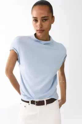 Top à effet drapé en maille fine - Bleu clair — photo 1