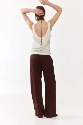 Pantalon large avec taille élastique - Marron — photo 3