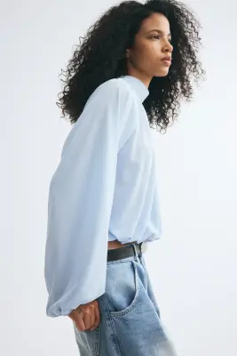 Blouse à effet drapé avec détail à nouer - Bleu clair — photo 2