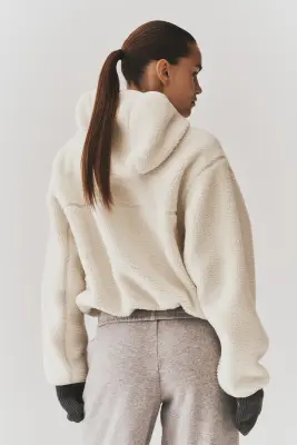 Veste de sport Loose Fit en tissu Teddy bear - Ivoire — photo 4