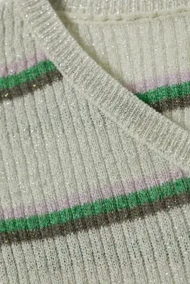 Pull ajusté en maille à col en V - Gris clair rayé — photo 3