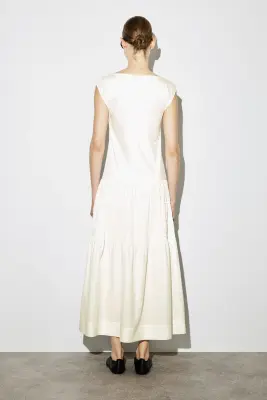 ROBE MIDI À TEXTURE CONTRASTÉE - BLANC — photo 3